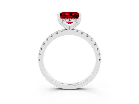 White gold Princess Cut Ruby Solitaire Ring with Pavé Band and Four-Prong Setting_27