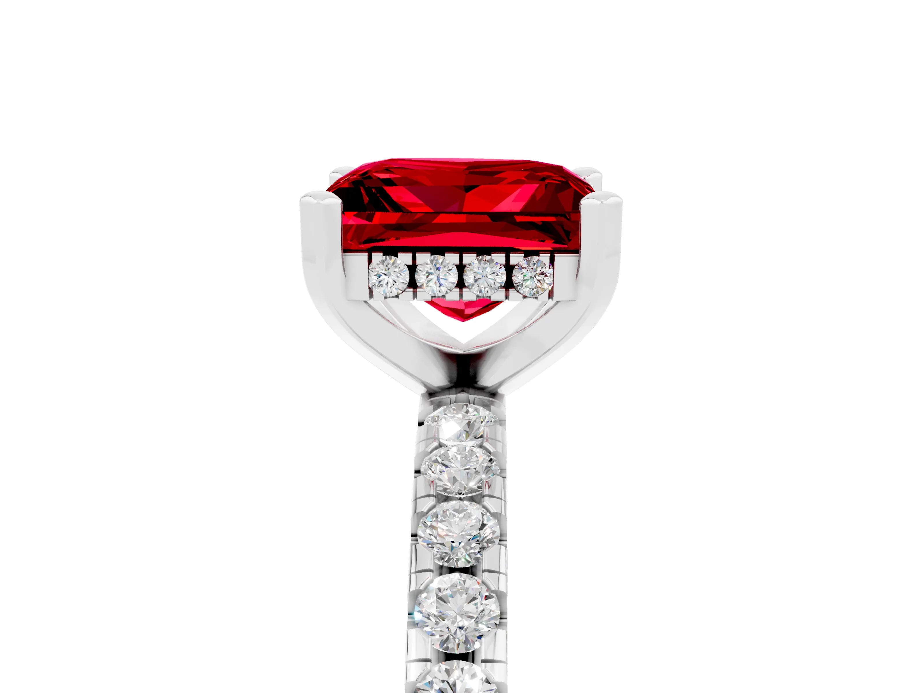White gold Princess Cut Ruby Solitaire Ring with Pavé Band and Four-Prong Setting_29
