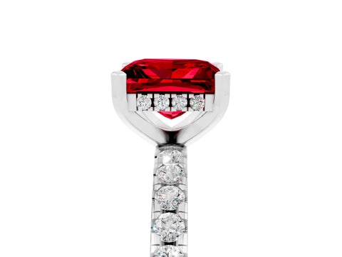 White gold Princess Cut Ruby Solitaire Ring with Pavé Band and Four-Prong Setting_29