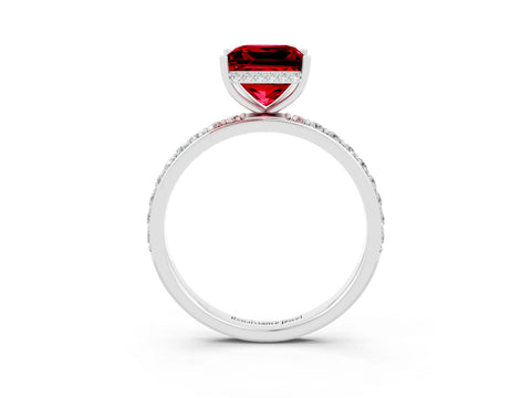 White gold Princess Cut Ruby Solitaire Ring with Pavé Band and Hidden Halo_27