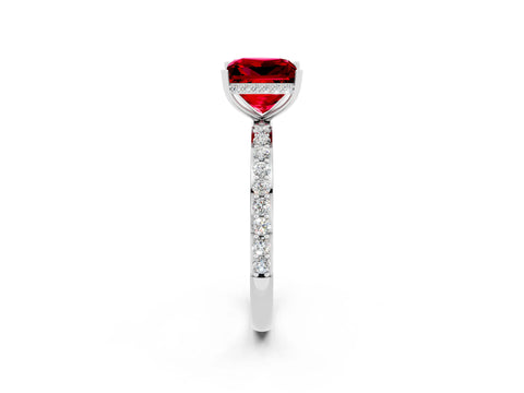White gold Princess Cut Ruby Solitaire Ring with Pavé Band and Hidden Halo_2