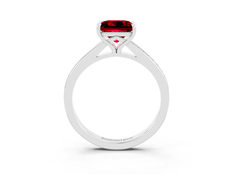 White gold Princess Cut Ruby Solitaire Ring with Pavé Band and Prong Setting_15