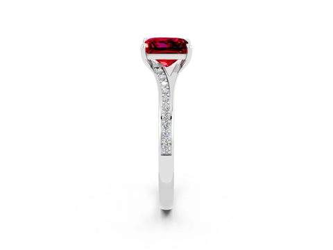White gold Princess Cut Ruby Solitaire Ring with Pavé Band and Prong Setting_2