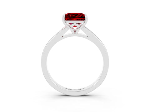 White gold Princess Cut Ruby Solitaire Ring with Pavé Band and Prong Setting_3