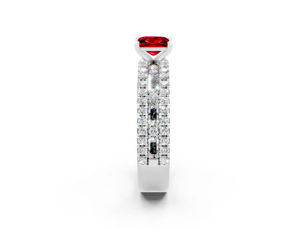 Platinum Princess Cut Ruby Solitaire Ring with Pavé and Channel Set Band