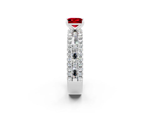 White gold Princess Cut Ruby Solitaire Ring with Pavé and Channel Set Band_2