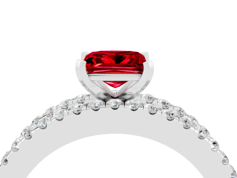 White gold Princess Cut Ruby Solitaire Ring with Pavé and Channel Set Band_4