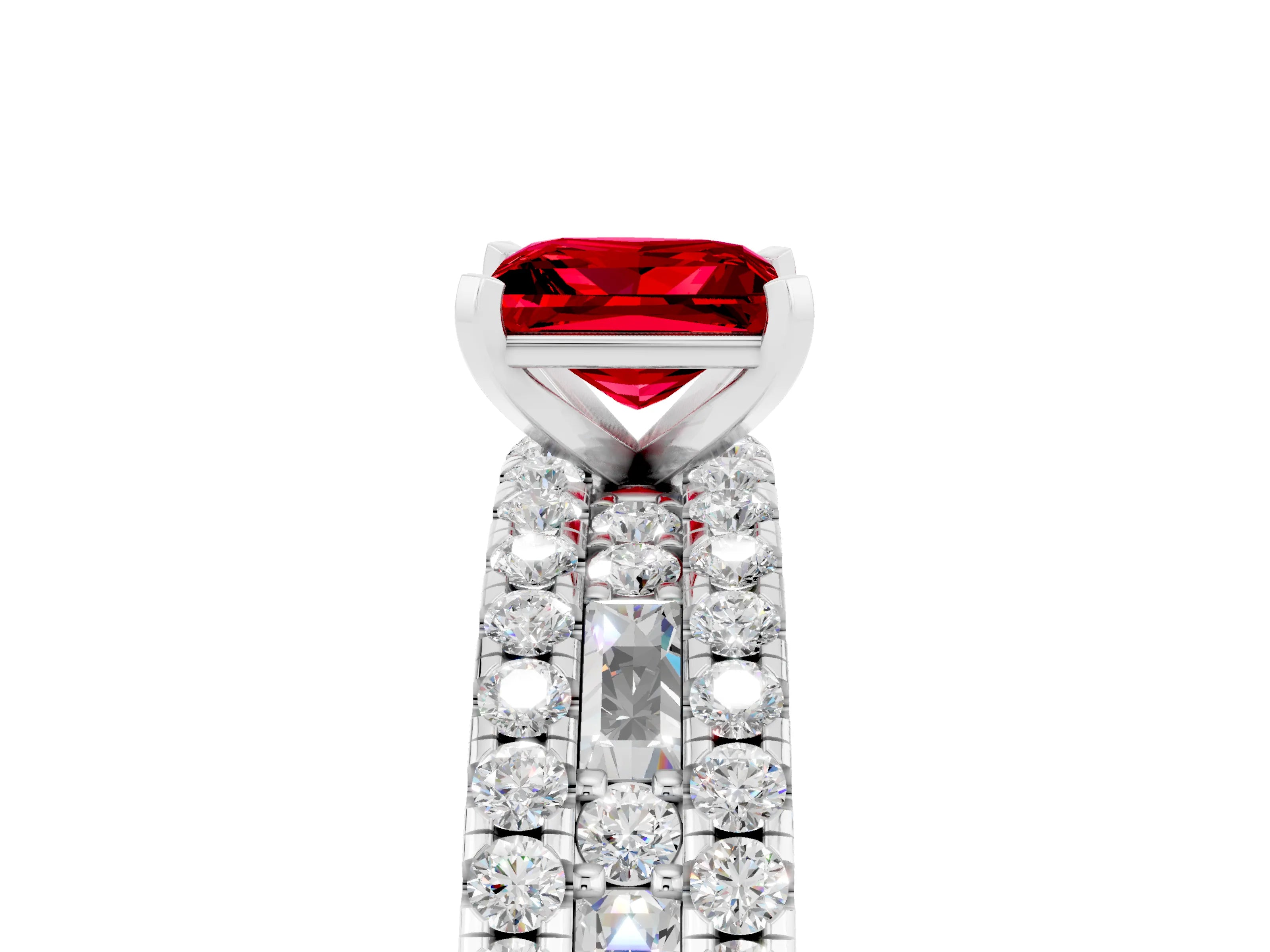 White gold Princess Cut Ruby Solitaire Ring with Pavé and Channel Set Band_5