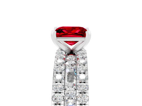 White gold Princess Cut Ruby Solitaire Ring with Pavé and Channel Set Band_5