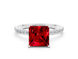 White gold Princess Cut Ruby Solitaire Ring with Pave Band and Four Prong Setting_24