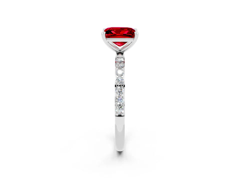 White gold Princess Cut Ruby Solitaire Ring with Pave Band and Four Prong Setting_26