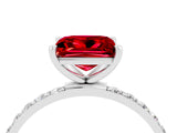 White gold Princess Cut Ruby Solitaire Ring with Pave Band and Four Prong Setting_28