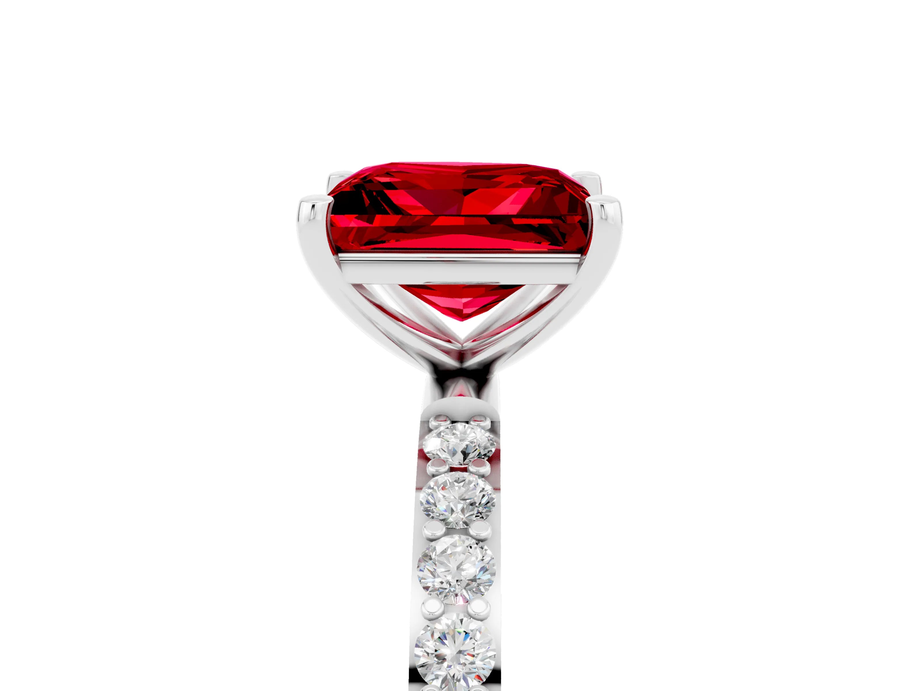 White gold Princess Cut Ruby Solitaire Ring with Pave Band and Four Prong Setting_29