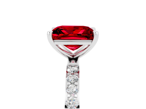White gold Princess Cut Ruby Solitaire Ring with Pave Band and Four Prong Setting_29
