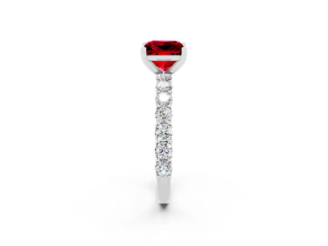 White gold Princess Cut Ruby Solitaire Ring with Shared Prong Pavé Band and Four-Prong Setting_2