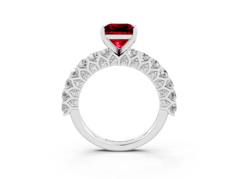 White gold Princess Cut Ruby Solitaire Ring with Shared Prong Pavé Band and Four-Prong Setting_3