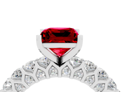 White gold Princess Cut Ruby Solitaire Ring with Shared Prong Pavé Band and Four-Prong Setting_4