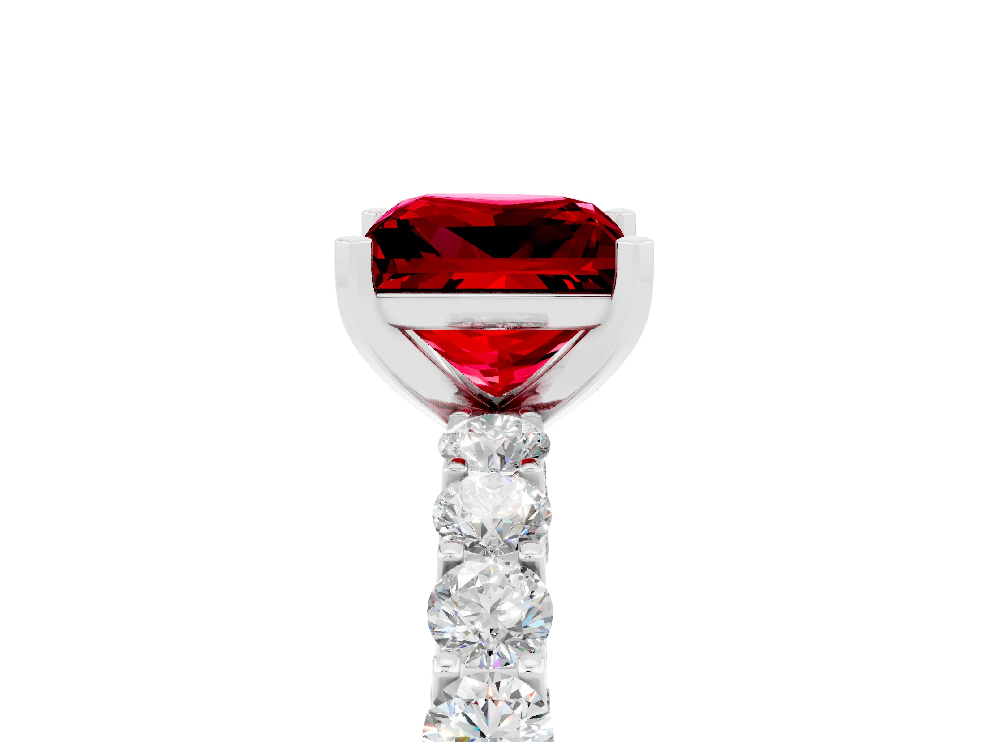 White gold Princess Cut Ruby Solitaire Ring with Shared Prong Pavé Band and Four-Prong Setting_5
