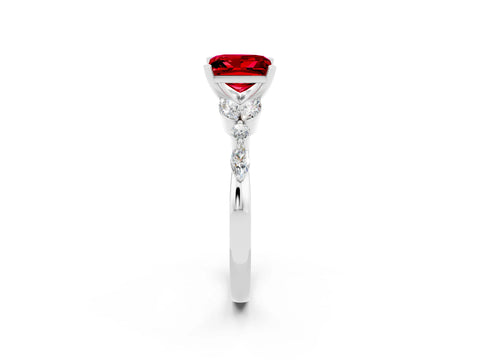 White gold Princess Cut Ruby Solitaire Ring with Side Stones and Four-Prong Setting_14
