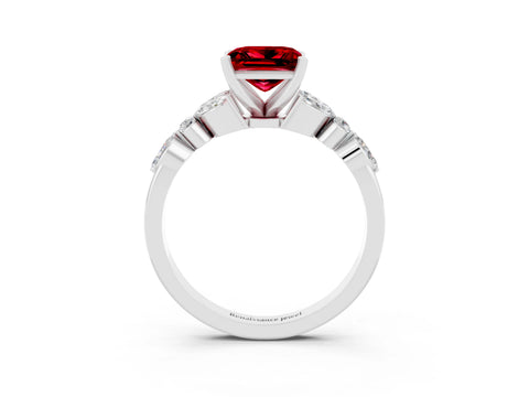 White gold Princess Cut Ruby Solitaire Ring with Side Stones and Four-Prong Setting_15