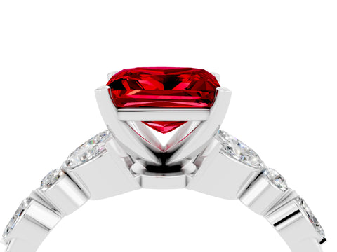 White gold Princess Cut Ruby Solitaire Ring with Side Stones and Four-Prong Setting_16