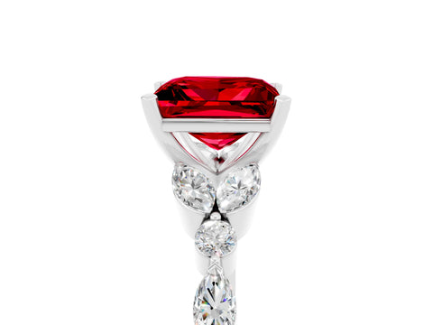 White gold Princess Cut Ruby Solitaire Ring with Side Stones and Four-Prong Setting_17