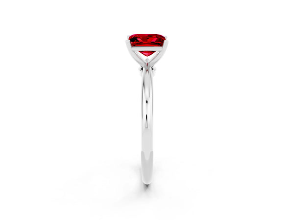 Platinum Princess Cut Ruby Solitaire Ring with Six-Prong Setting and Classic Band