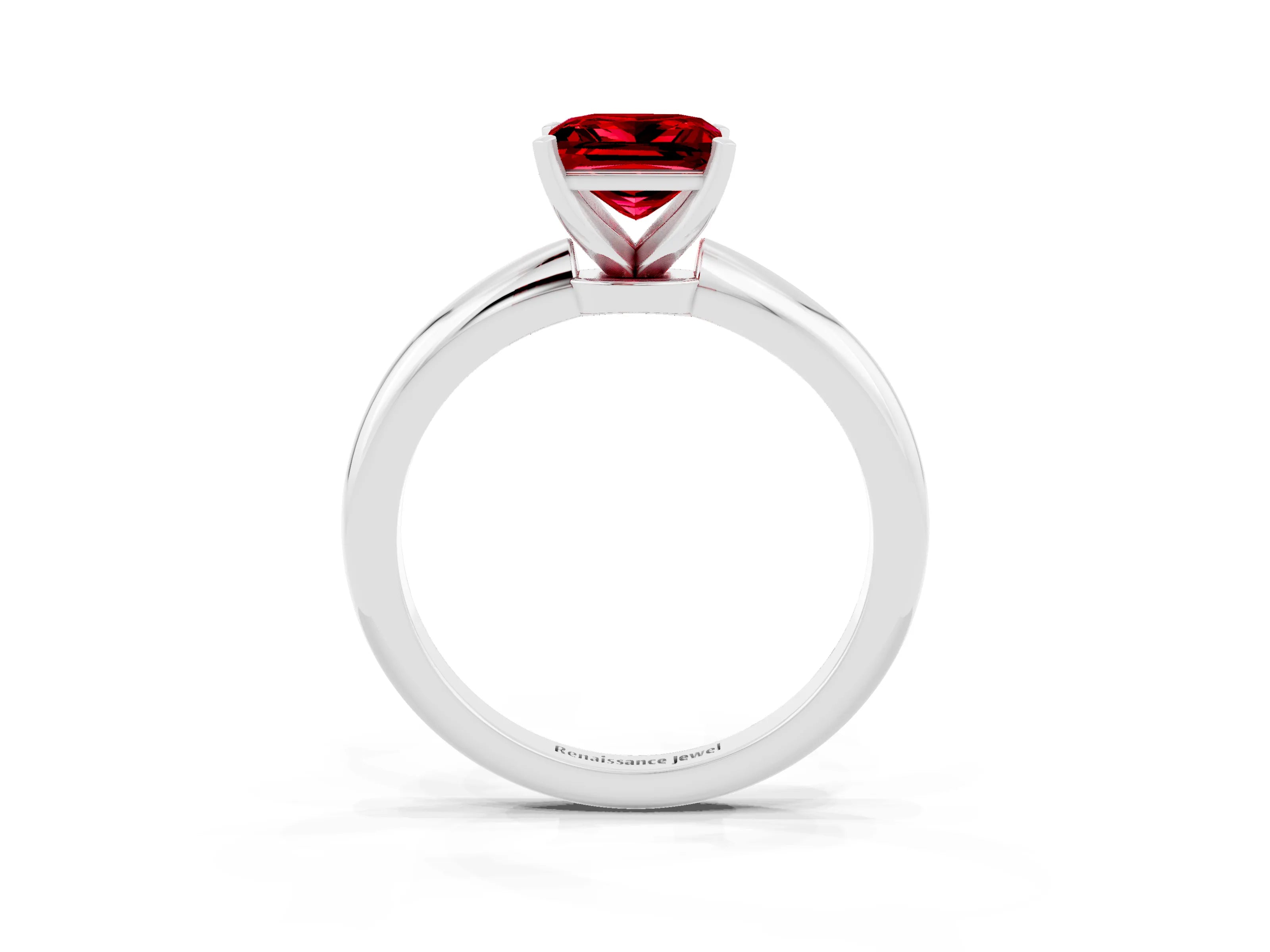 White gold Princess Cut Ruby Solitaire Ring with Six-Prong Setting and Classic Band_15