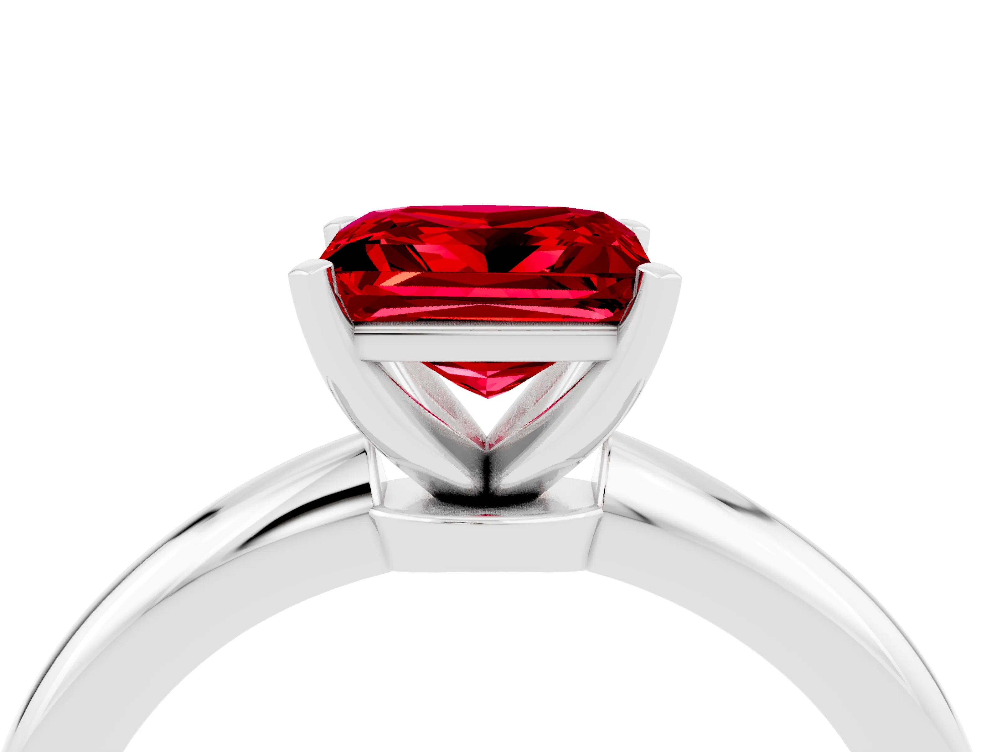 White gold Princess Cut Ruby Solitaire Ring with Six-Prong Setting and Classic Band_16