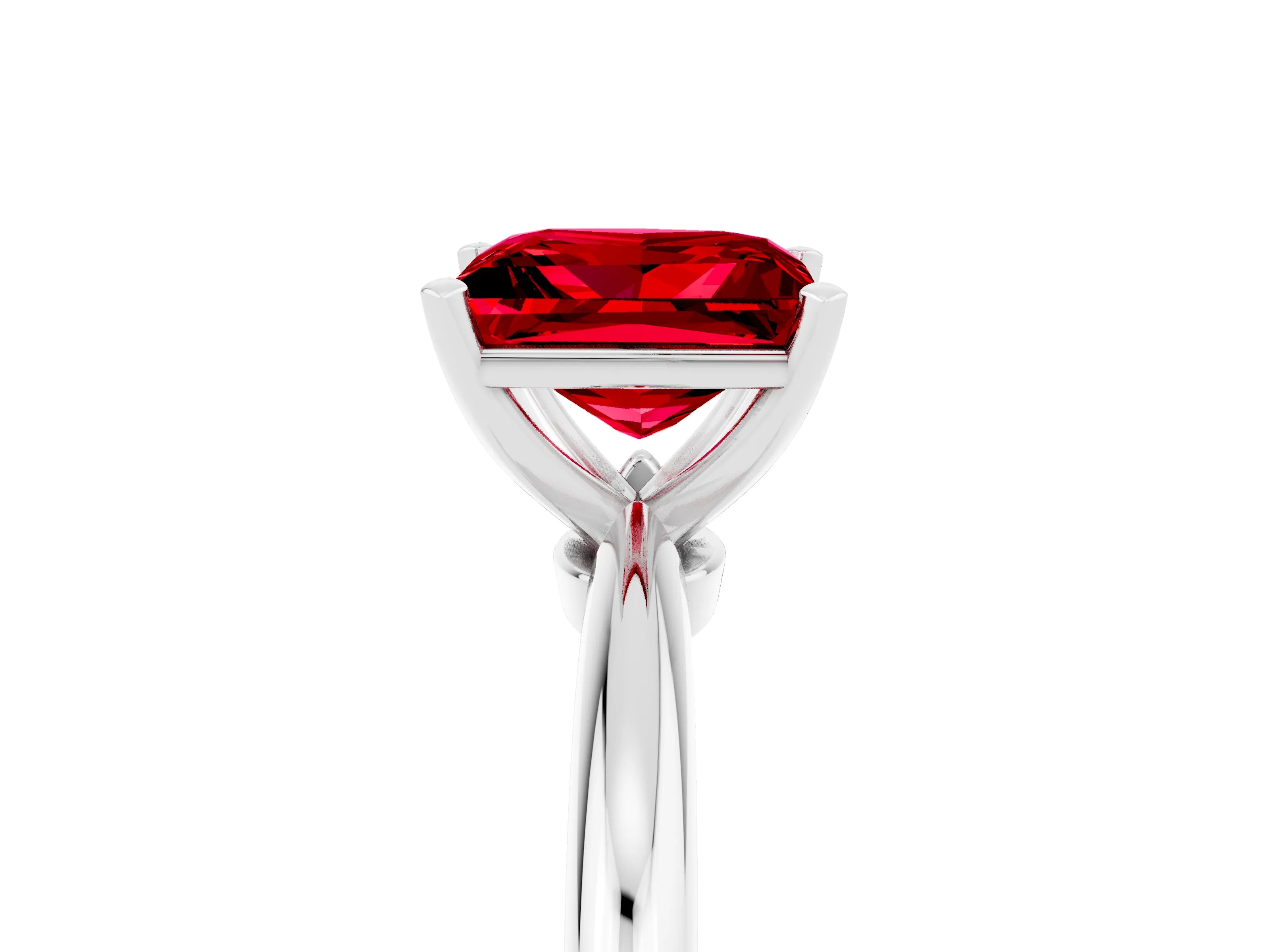 White gold Princess Cut Ruby Solitaire Ring with Six-Prong Setting and Classic Band_17