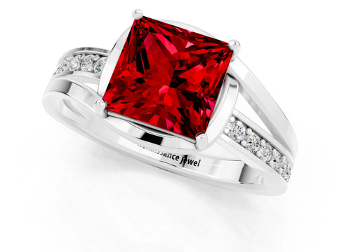 White gold Princess Cut Ruby Solitaire Ring with Split Shank and Prong Setting_1