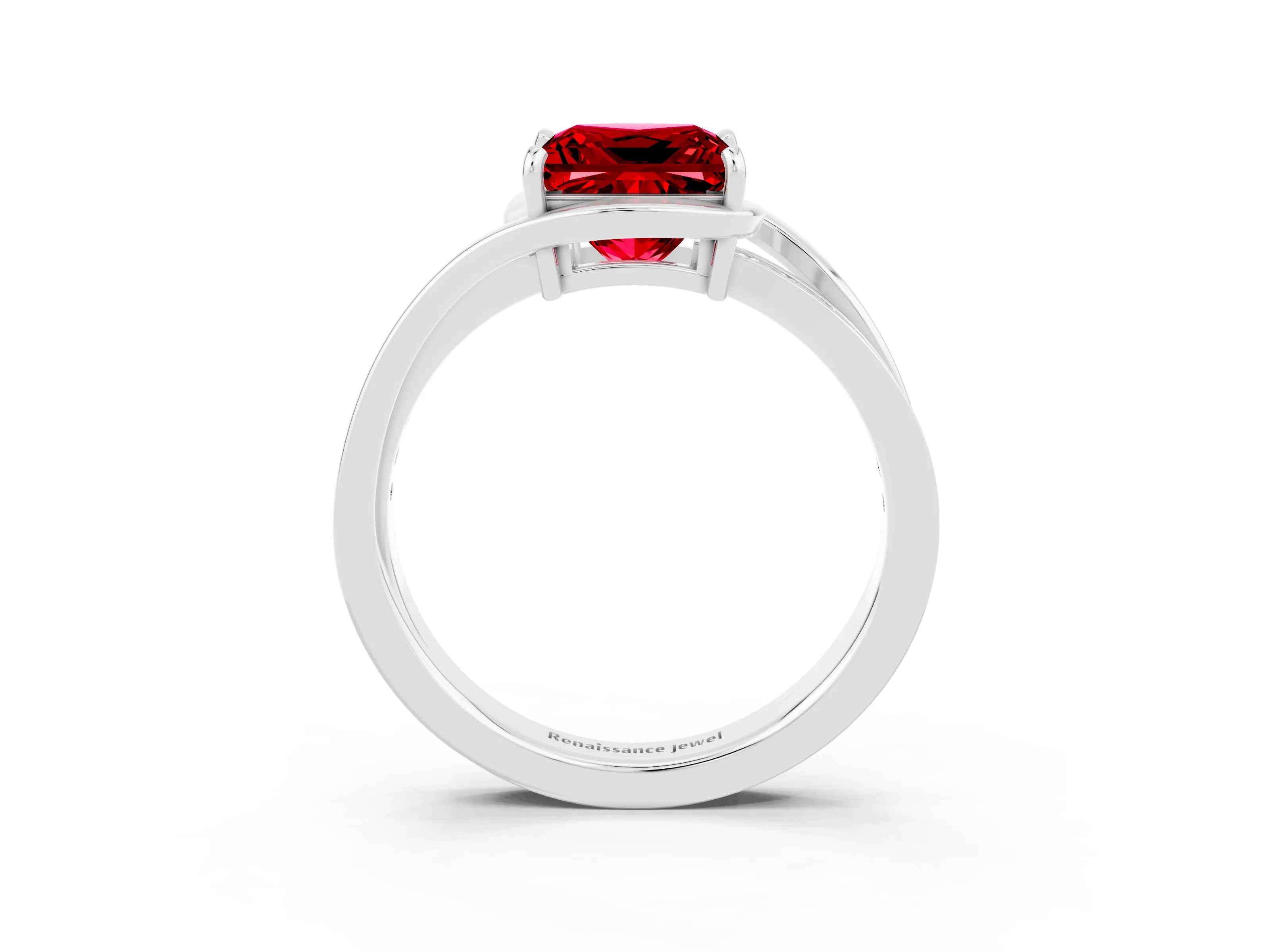 White gold Princess Cut Ruby Solitaire Ring with Split Shank and Prong Setting_3