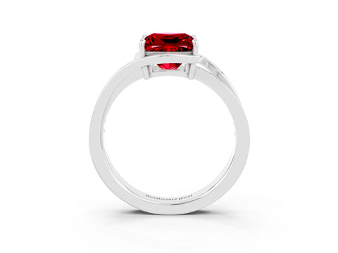 White gold Princess Cut Ruby Solitaire Ring with Split Shank and Prong Setting_3
