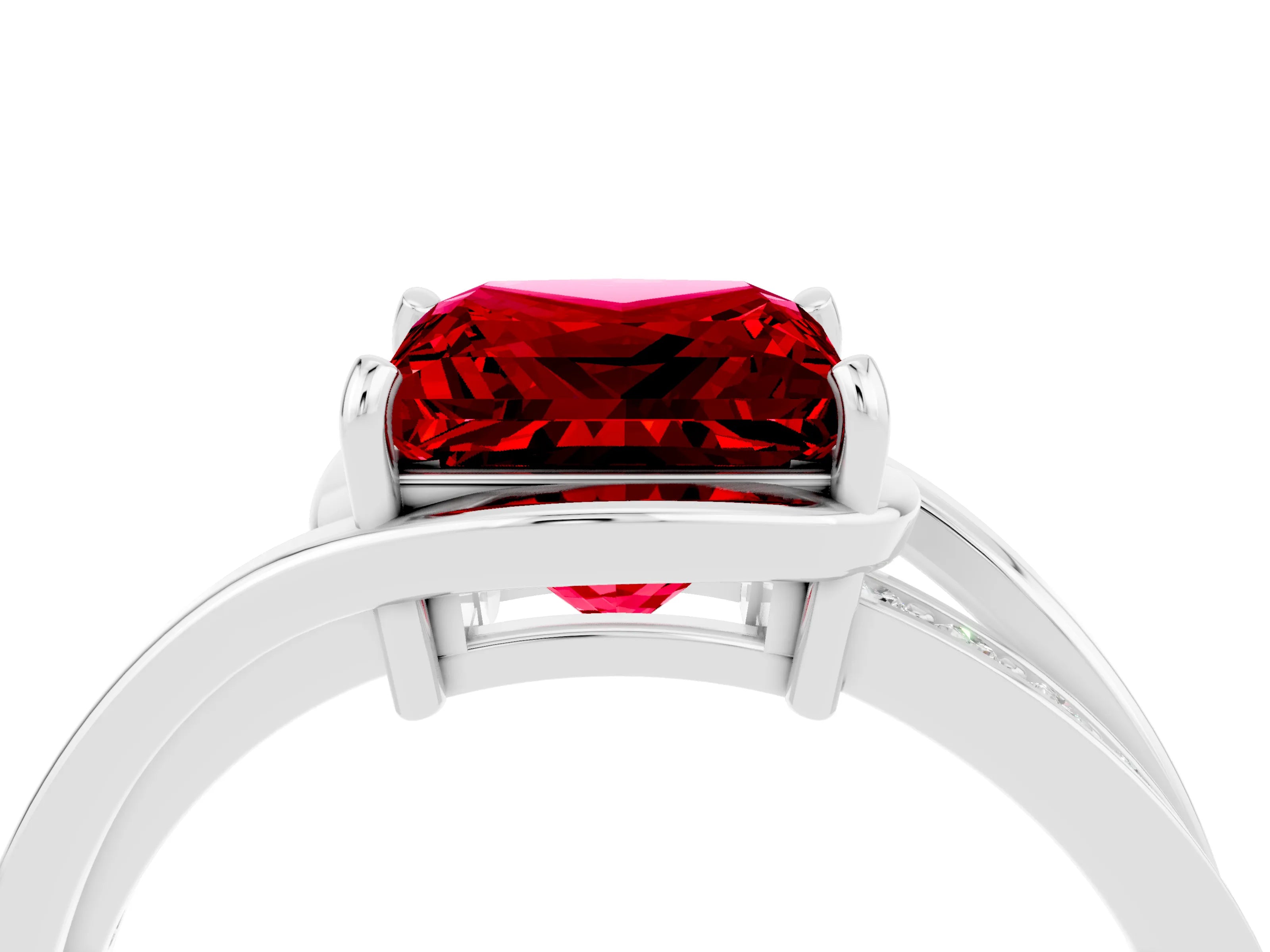 White gold Princess Cut Ruby Solitaire Ring with Split Shank and Prong Setting_4