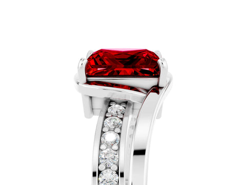White gold Princess Cut Ruby Solitaire Ring with Split Shank and Prong Setting_5