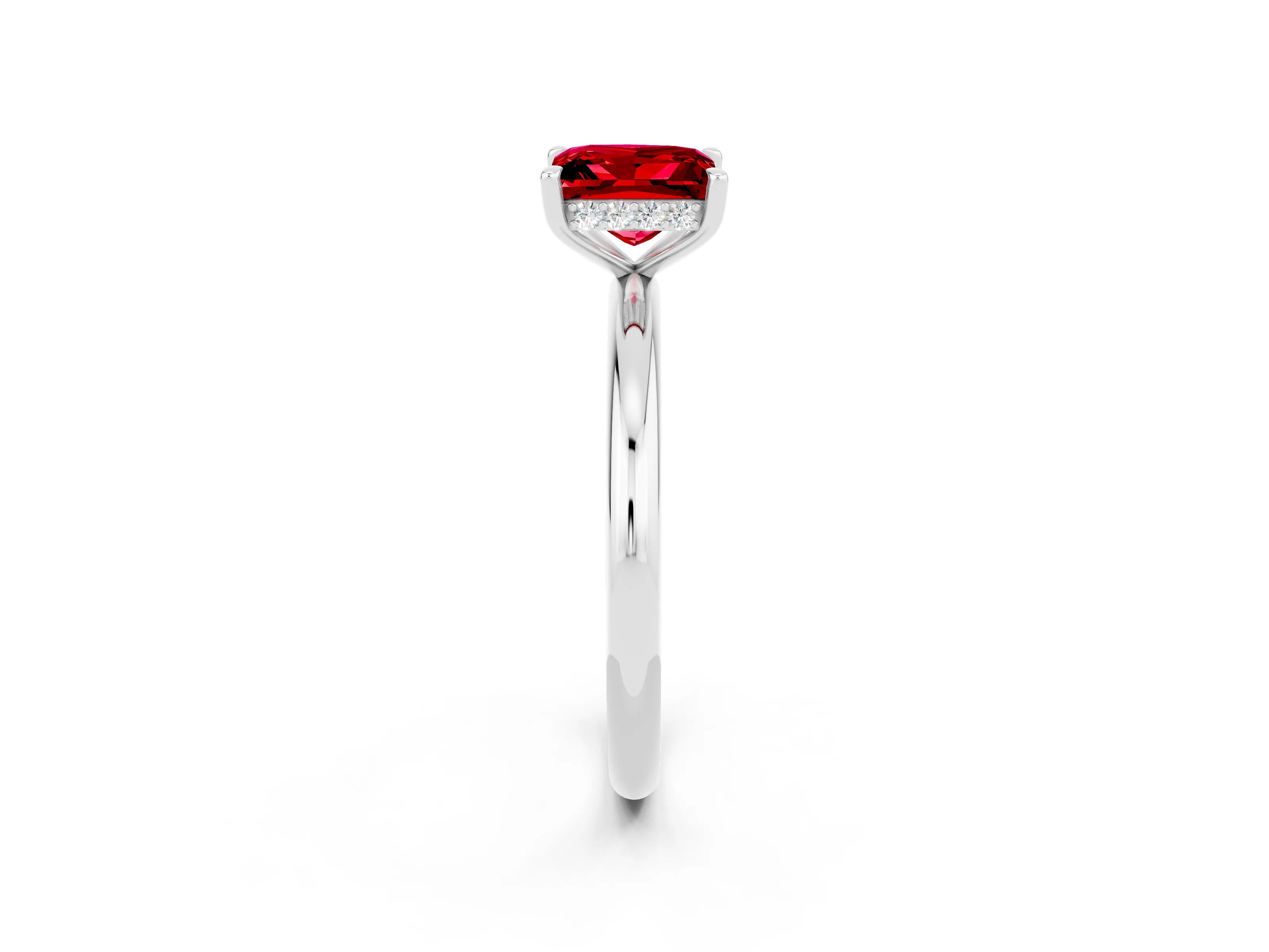 White gold Princess Cut Ruby Solitaire Ring with Thin Band and Four-Prong Setting_2
