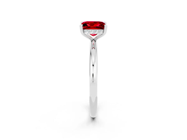 White gold Princess Cut Ruby Solitaire Ring with Thin Band and Four-Prong Setting