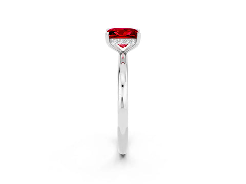 White gold Princess Cut Ruby Solitaire Ring with Thin Band and Four-Prong Setting_2