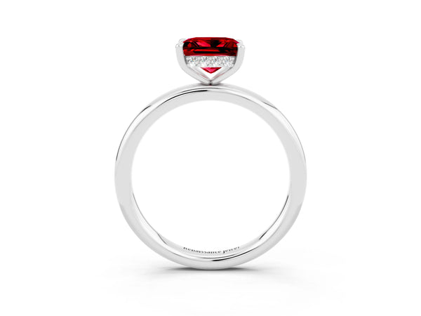 Silver Princess Cut Ruby Solitaire Ring with Thin Band and Four-Prong Setting