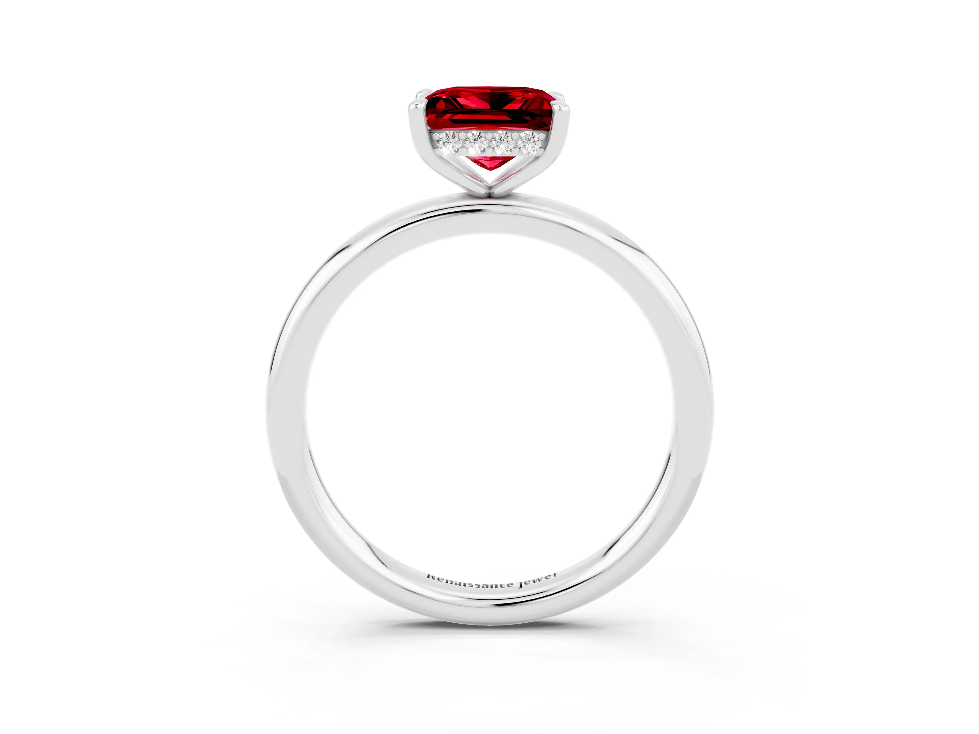 White gold Princess Cut Ruby Solitaire Ring with Thin Band and Four-Prong Setting_3