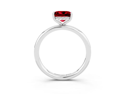 White gold Princess Cut Ruby Solitaire Ring with Thin Band and Four-Prong Setting_3