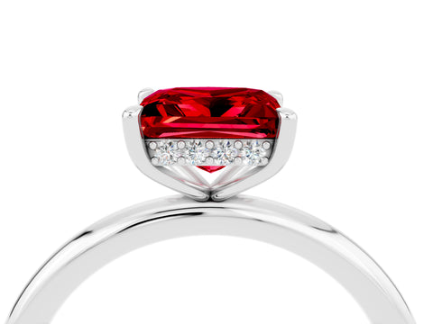 White gold Princess Cut Ruby Solitaire Ring with Thin Band and Four-Prong Setting_4