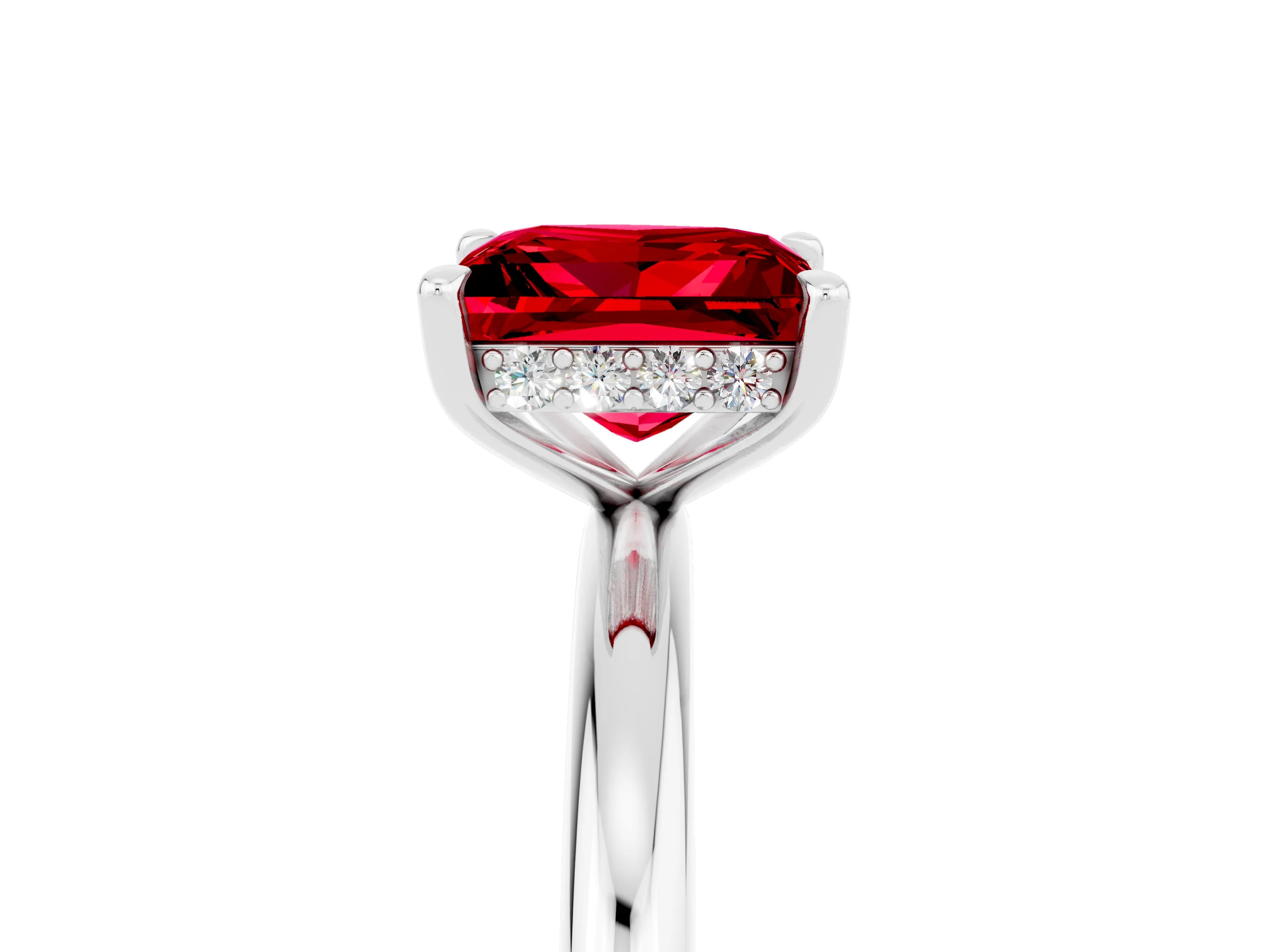 White gold Princess Cut Ruby Solitaire Ring with Thin Band and Four-Prong Setting_5