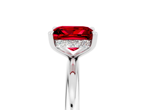 White gold Princess Cut Ruby Solitaire Ring with Thin Band and Four-Prong Setting_5