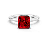 White gold Princess Cut Ruby Solitaire Ring with Thin Band and Four-Prong Setting