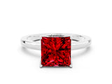 White gold Princess Cut Ruby Solitaire Ring with Thin Band and Prong Setting_12