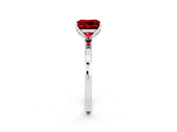 Platinum Princess Cut Ruby Solitaire Ring with Thin Band and Prong Setting