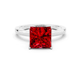 White gold Princess Cut Ruby Solitaire Ring with Thin Band and Prong Setting_36