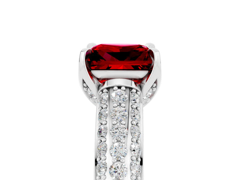 White gold Princess Cut Ruby Solitaire Ring with Three-Row Pavé Band and Four-Prong Setting_17