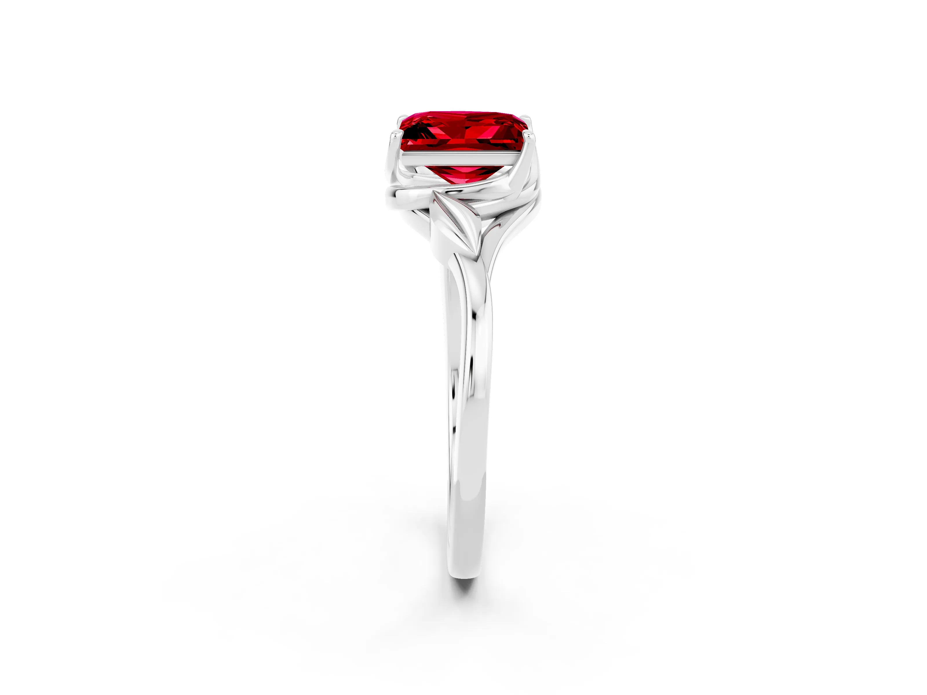 White gold Princess Cut Ruby Solitaire Ring with Twist Band and Four-Prong Setting_14
